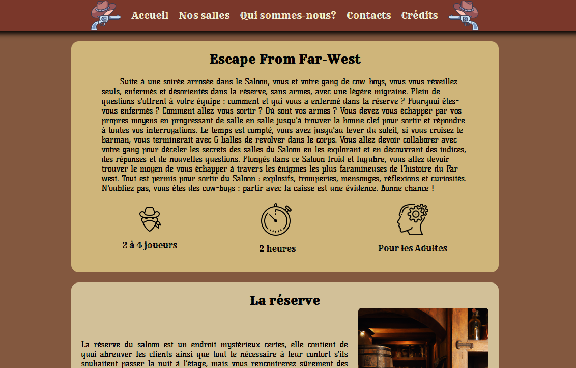 Accueil Site Escape Game